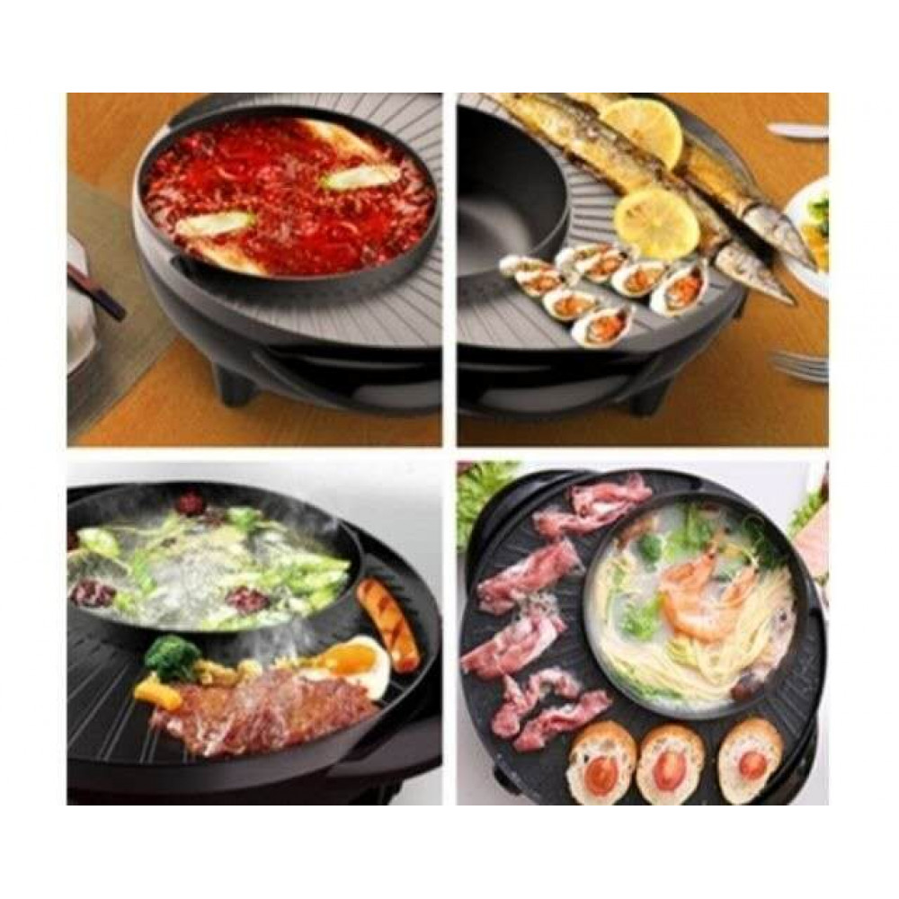 Electric Korean Bbq Grill Pan With Shabu Shabu Bbq Steamboat Hot Pot Frying Pan In
