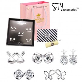 image of Amber18 925Silver Plated White Gold Earring Studs week Anting Birthday gift Ear