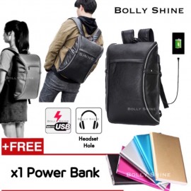 image of Bruce Leather USB Laptop Bag Headset Hole Unisex Men Women Backpack Beg Bags
