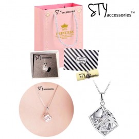 image of Cubeluv 925Silver Plated White Gold Pendants Double Love Pendant Birthday Gift
