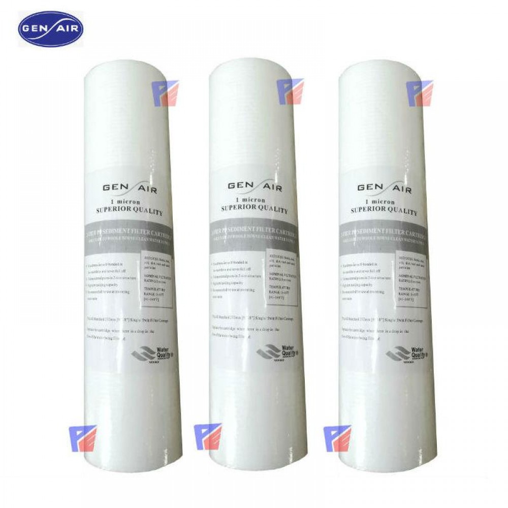 10"(3pc/pack) Gen Air 1 Micron PP Fiber Water Filter Refill-Grey