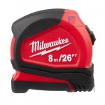 Milwaukee 8 m/26 ft Compact Tape Measure - FREE one (6ft/2m) measure tape