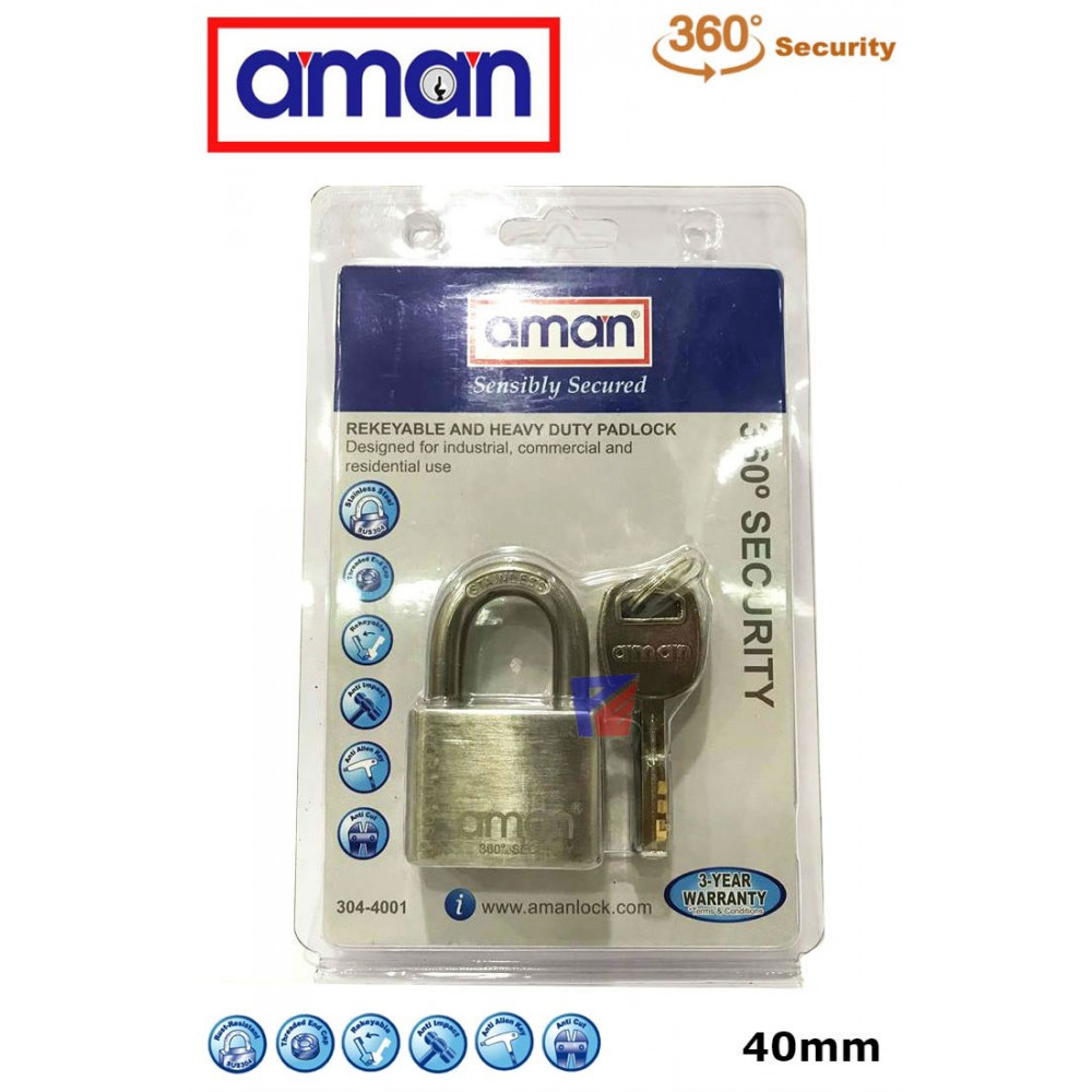 AMAN-304-4001 H/D Stainless Steel Padlock (4 Key) AMAN-304-4001 H/D Stainless Steel Padlock (4 Key)