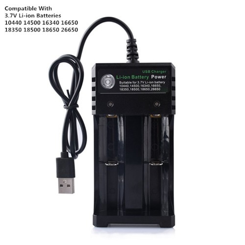 USB Port Dual Slot Universal Battery Charger For 3.7V 18650 26650 14500 Li-ion E 