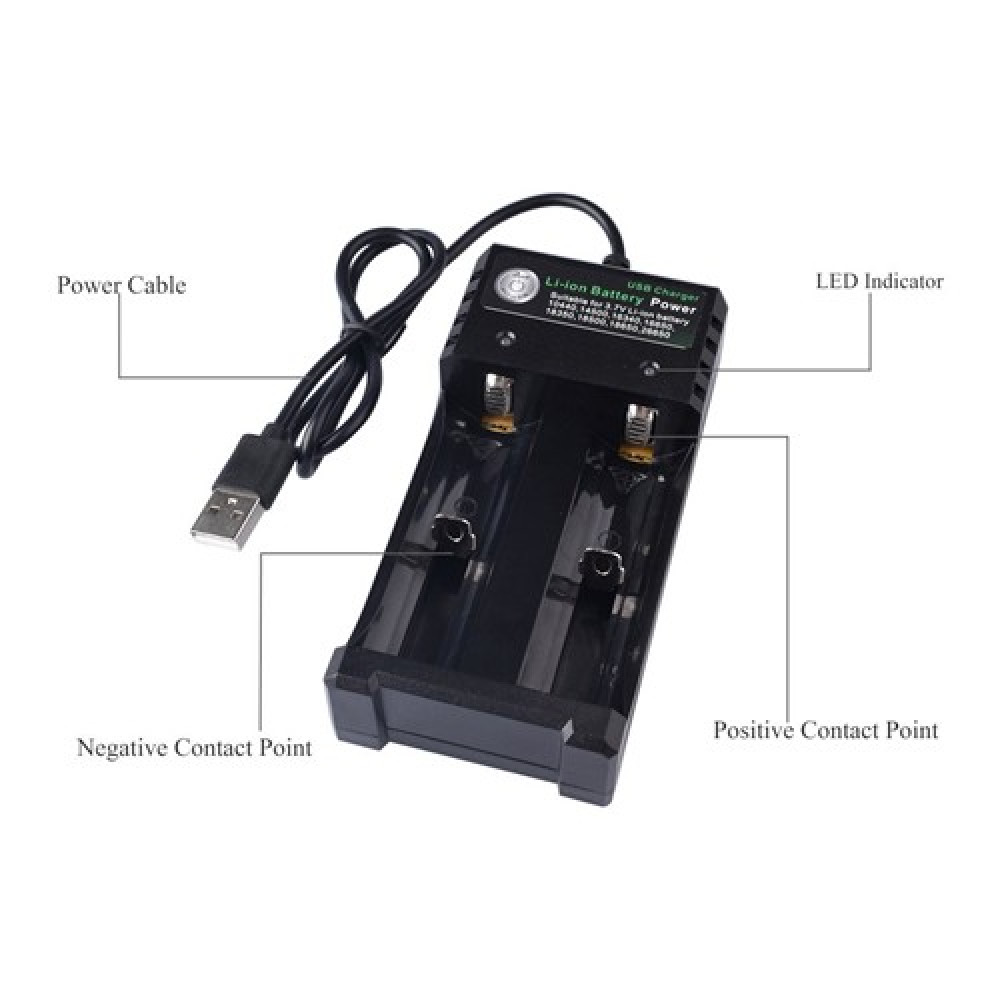 Universal 3.7/4.2V Dual Slot Lithium Battery Charger for 18650 26650 14500 16340 