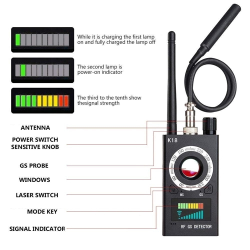 K18 GPS Tracker Finder + Spy Bug Wireless RF Signal Detector