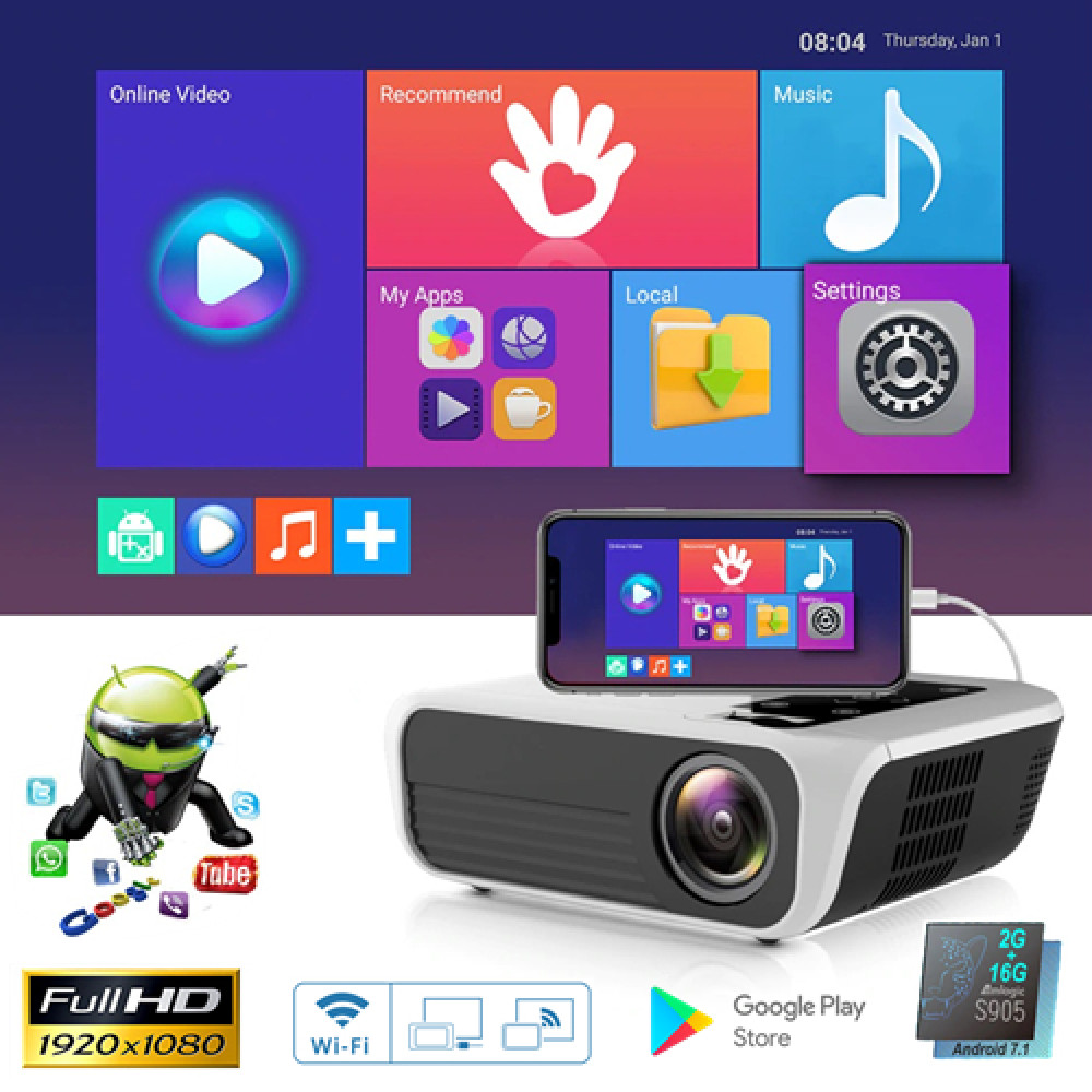UNIC T8 Home Cinema Android WiFi LED Projector - 4500 Lumens