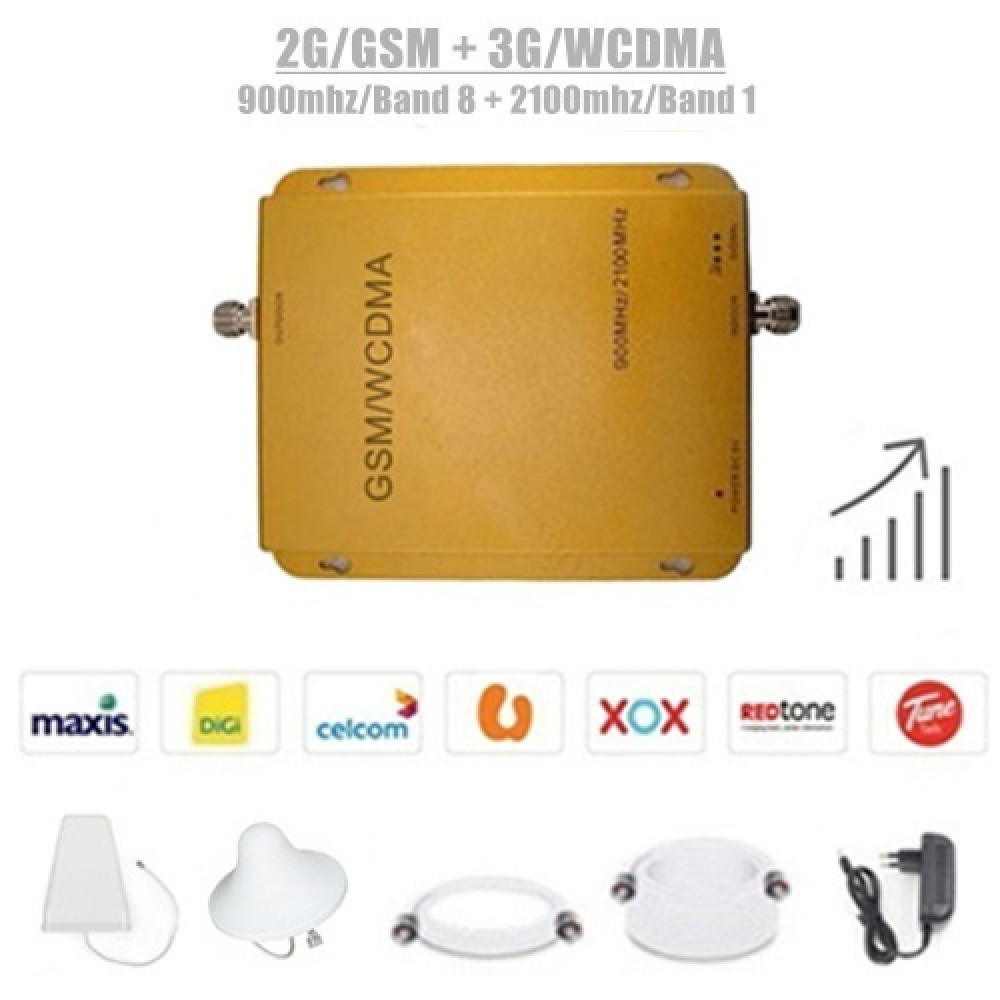 2G/GSM 3G/WCDMA Band 8,1 Dual Band Mobile Signal Booster Repeater