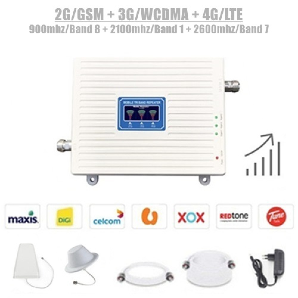 2G/GSM 3G/WCDMA 4G/LTE Band 8,1,7 Tri Band Mobile Signal Booster Repeater