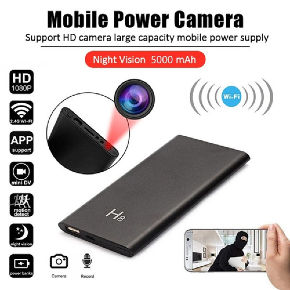 H8 Night Vision WiFi Power Bank Spy Hidden Pinhole Camera