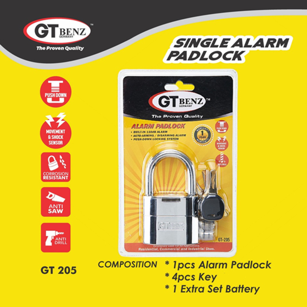 GT BENZ GT-205 110db Anti Theft Siren Alarm Padlock GT BENZ GT-205 110db Anti Theft Siren Alarm Padlock