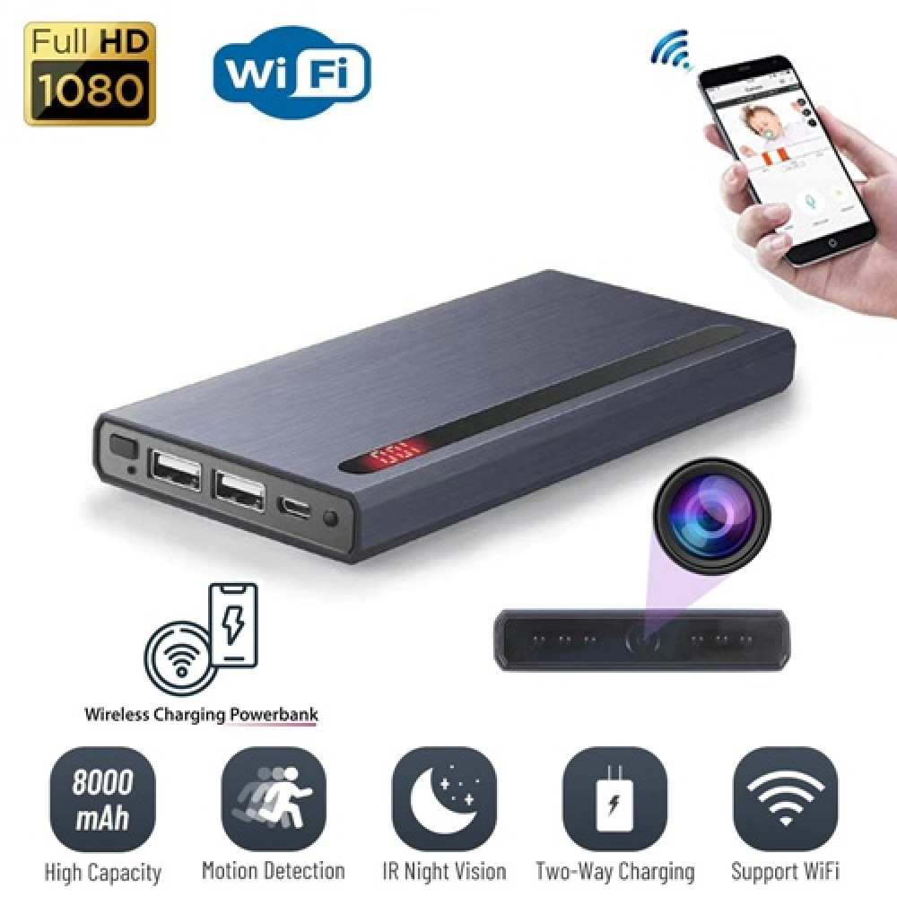H12 Night Vision WiFi Wireless Charging Power Bank Spy Pinhole Camera H12 Night Vision WiFi Wireless Charging Power Bank Spy Pinhole Camera