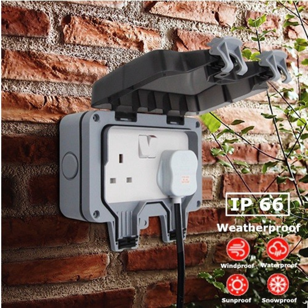 IP66 Weatherproof Outdoor 13A 2 Gang Electrical Socket