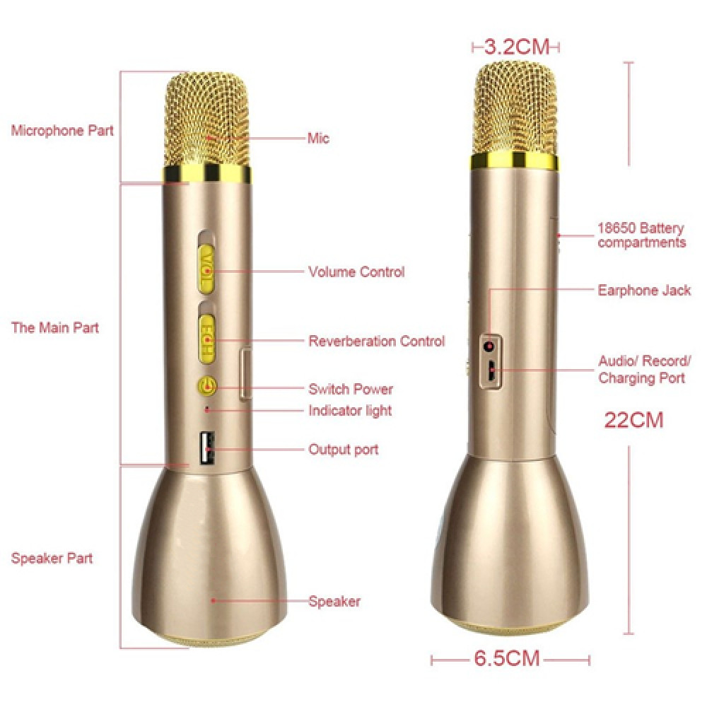 K088 Bluetooth Handheld Karaoke Speaker + Microphone (Include Battery)