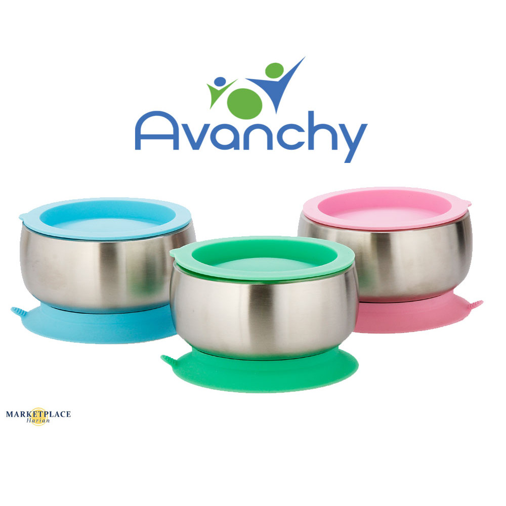 [Eco- Friendly - Avanchy] Stainless Steel Suction Baby Bowl + Air Tight Lid (Chemicaless - Marketplace Harian)