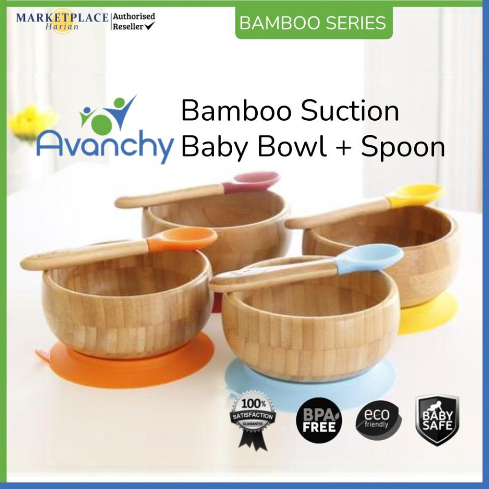 Avanchy Bamboo Suction Baby Bowl + Spoon (Suitable 4+ months) - Marketplace Harian