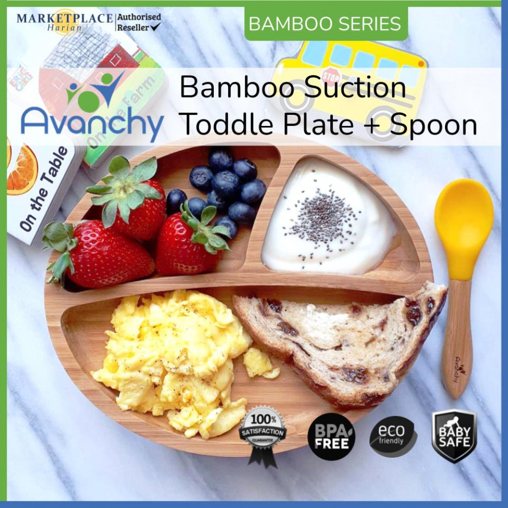 Avanchy Bamboo Toddler Plate + Spoon (Suitable 18+ months) - Marketplace Harian