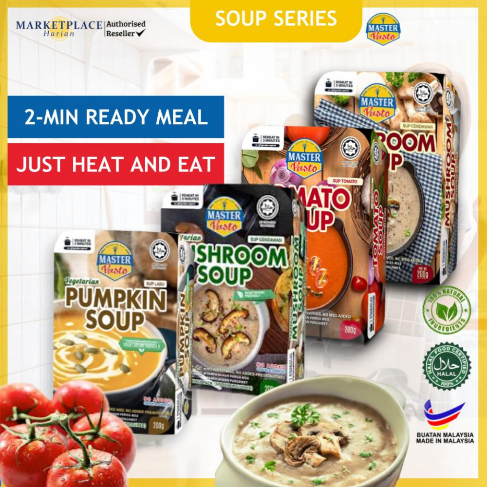 Master Pasto Value Pack Mushroom Soup/Mushroom Vegetarian Friendly Soup / Tomato Soup/ Pumpkin Soup (Halal) - Ready Meal Instant Food - Marketplace Harian Master Pasto Value Pack Mushroom Soup/Mushroom Vegetarian Friendly Soup / Tomato Soup/ Pumpkin Soup (Halal) - Ready Meal Instant Food - Marketplace Harian