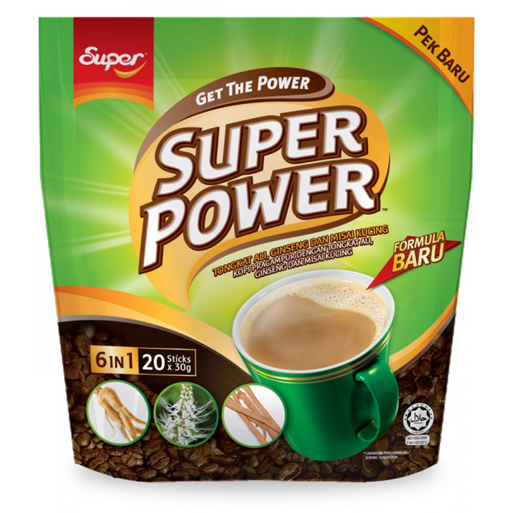 Super Power 6 in 1 Coffee Tongkat Ali, Ginseng & Misai Kucing (20's X 30g) Super Power 6 in 1 Coffee Tongkat Ali, Ginseng & Misai Kucing (20's X 30g)