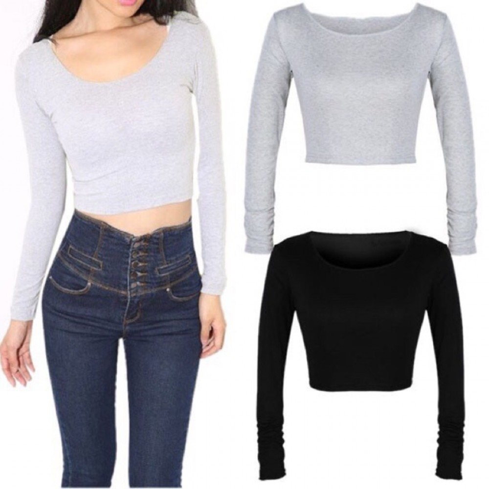 (My Ready Stock) Long Sleeve Crop Top LH47