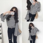 (MY Ready Stock) Stripe Trumpet Sleeve Top LH56