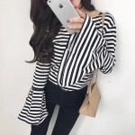 (MY Ready Stock) Stripe Trumpet Sleeve Top LH56