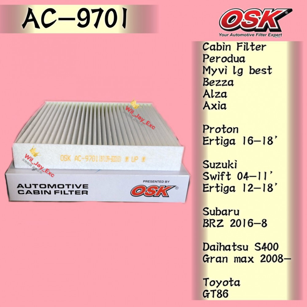 OSK AC-9701 CABIN FILTER MYVI LAGI BEST,BEZZA,AXIA,ALZA,SWIFT,ERTIGA, SUBARU BRZ,TOYOTA GT OSK AC-9701 CABIN FILTER MYVI LAGI BEST,BEZZA,AXIA,ALZA,SWIFT,ERTIGA, SUBARU BRZ,TOYOTA GT