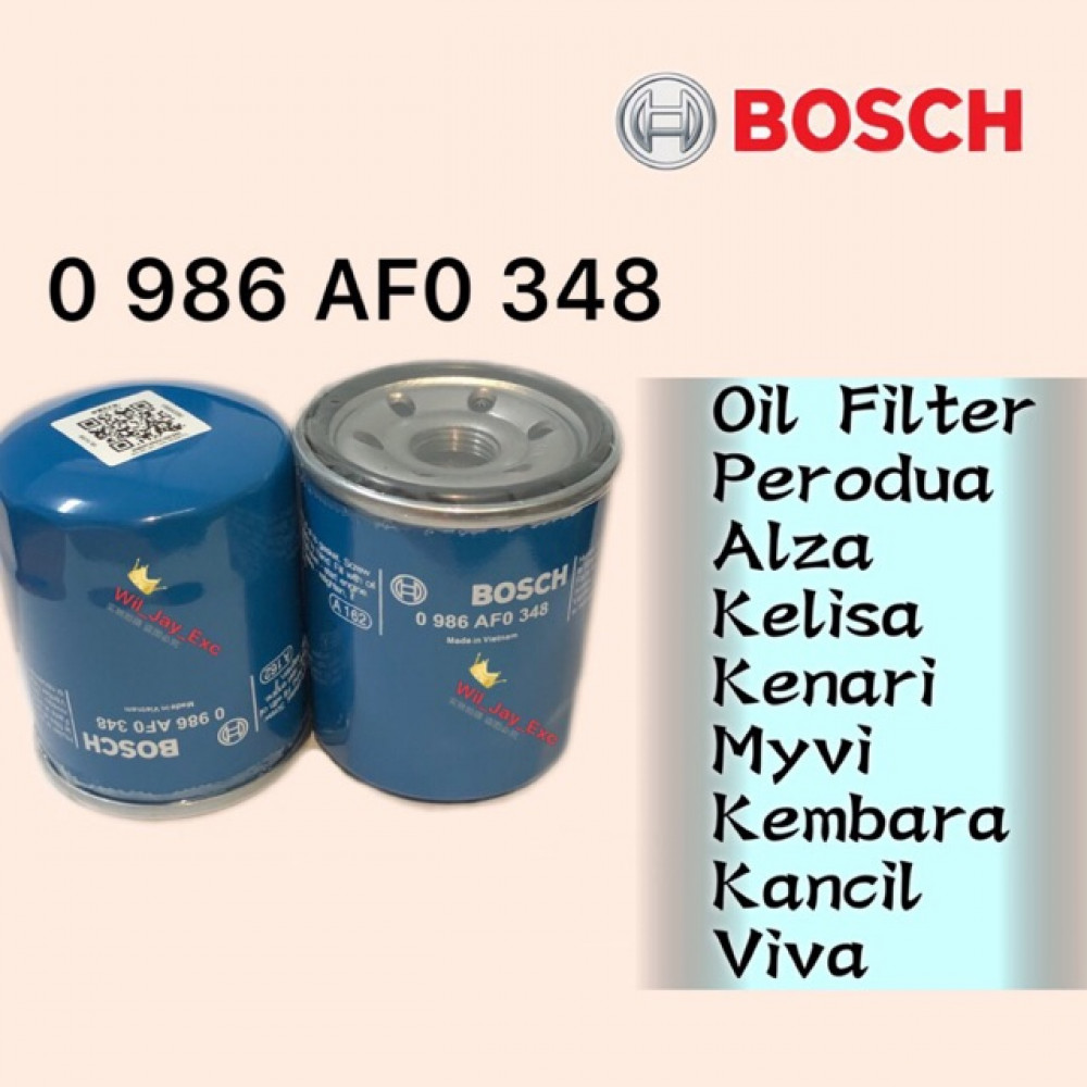 BOSCH OIL FILTER 348 PERODUA ALZA ,KELISA, KENARI ,KEMBARA, KANCIL, MYVI,VIVA