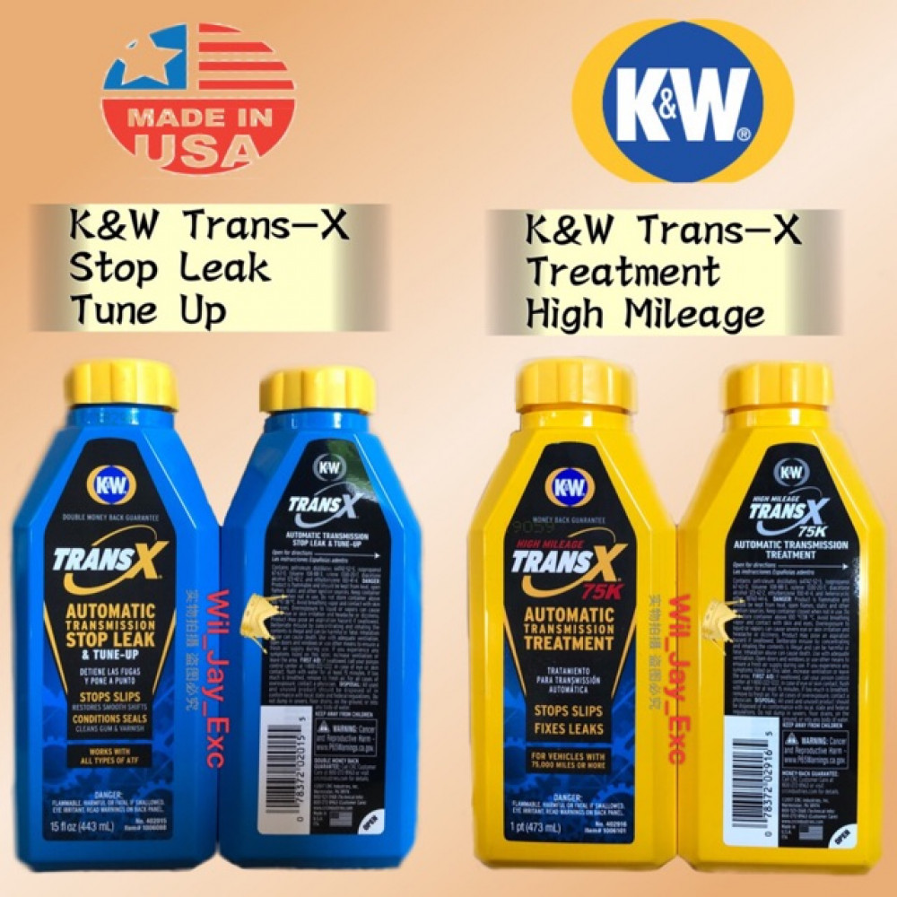 K&W TRANS-X STOP LEAK 443ML ATF & TRAN X TREATMENT 473ML 75K HIGH MILEAGE KW