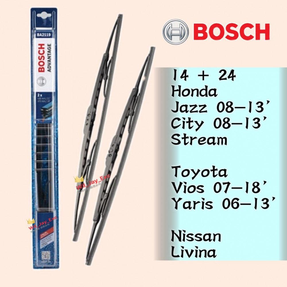 BOSCH WIPER ADVANTAGE WIPER BLADE 14 + 24 JAZZ,CITY,STREAM,VIOS,YARIS,LIVINA BOSCH WIPER ADVANTAGE WIPER BLADE 14 + 24 JAZZ,CITY,STREAM,VIOS,YARIS,LIVINA