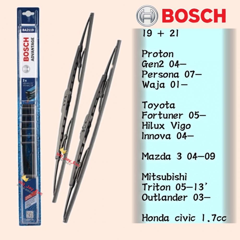 BOSCH WIPER ADVANTAGE WIPER BLADE 19 + 21 GEN2,PERSONA,WAJA,HILUX,INNOVA,TRITON,