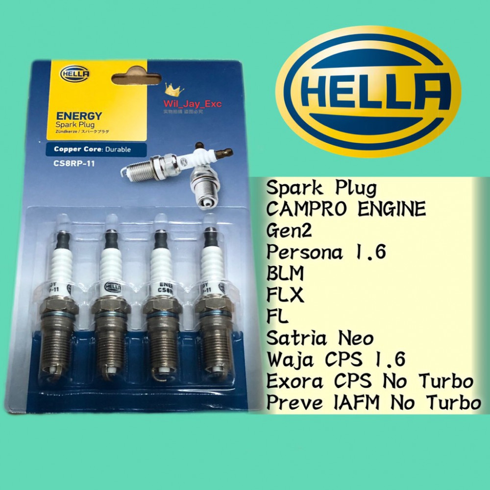 HELLA SPARK PLUG CS8RP-11 CAMPRO GEN2,PERSONA, BLM,FL,FLX,SATRIA NEO,WAJA CPS HELLA SPARK PLUG CS8RP-11 CAMPRO GEN2,PERSONA, BLM,FL,FLX,SATRIA NEO,WAJA CPS