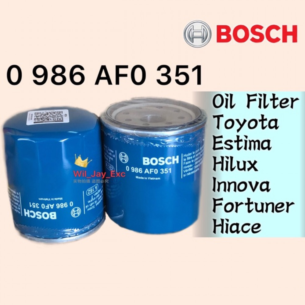 BOSCH OIL FILTER 351 TOYOTA ESTIMA,HILUX,INNOVA,FORTUNER,HIACE,CAMRY