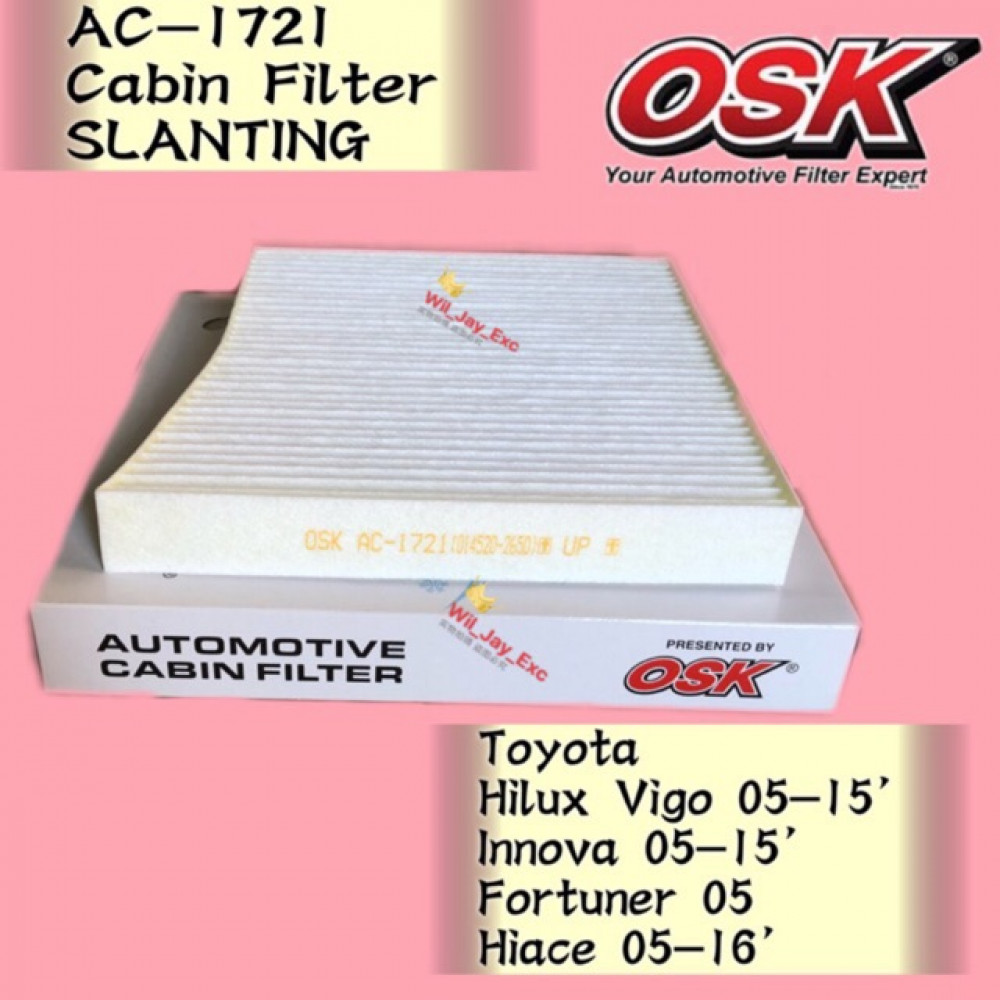 OSK CABIN FILTER SLANTING TOYOTA HILUX VIGO,INNOVA,FORTUNER,HIACE AC-1721 OSK CABIN FILTER SLANTING TOYOTA HILUX VIGO,INNOVA,FORTUNER,HIACE AC-1721