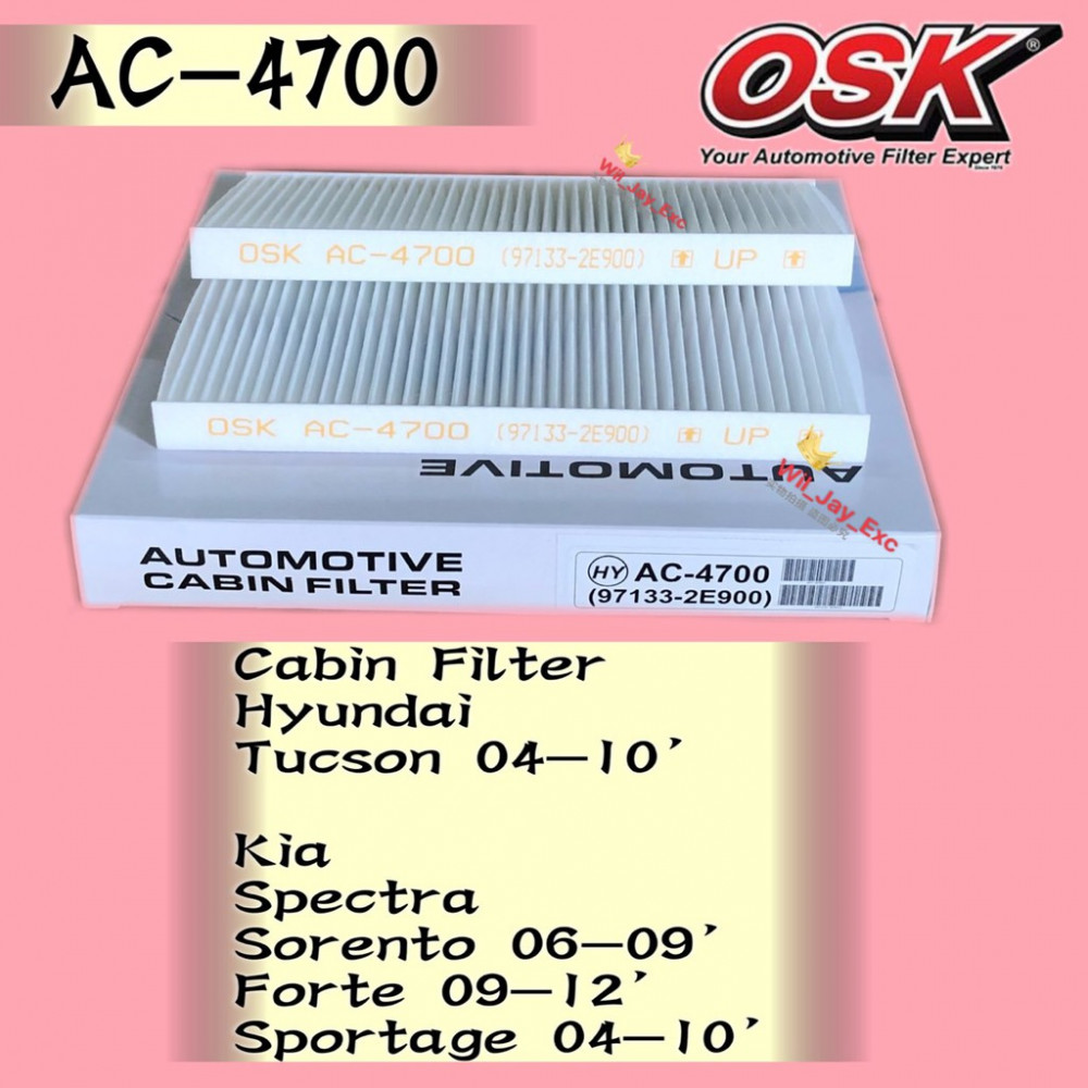 OSK CABIN FILTER AC-4700 FORTE,SPORTAGE,TUCSON,SPECTRA,SORENTO(1BOX=2PCS) AIR COND OSK CABIN FILTER AC-4700 FORTE,SPORTAGE,TUCSON,SPECTRA,SORENTO(1BOX=2PCS) AIR COND