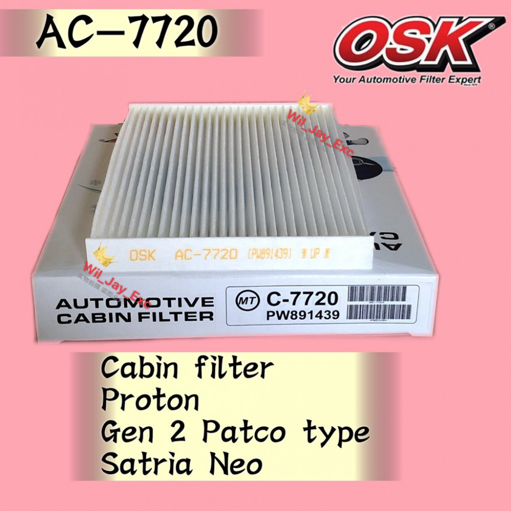 OSK CABIN FILTER AC-7720 PROTON GEN2 GEN 2 PATCO TYPE,SATRIA NEO PATCO AIRCOND FILTER