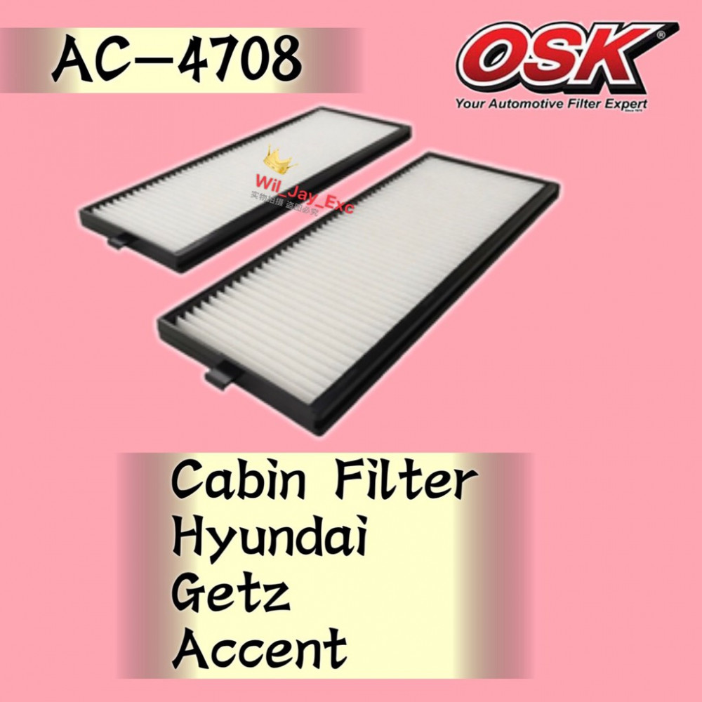 OSK CABIN FILTER AC-4708 HYUNDAI ACCENT 1999-2004, GETZ 2005-2009 AIRCOND FILTER (1BOX=2PCS)