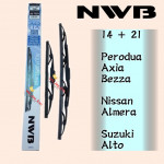 NWB GRAPHITE WIPER BLADE AQUA JAPAN (14"+21")(ALMERA,ALTO,BEZZA,AXIA)