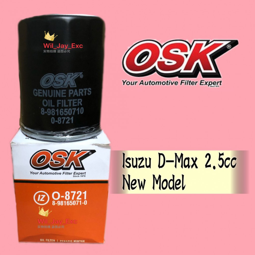 OSK OIL FILTER ISUZU DMAX 2.5CC NEW MODEL RT50 O-8721 (8-981650710)