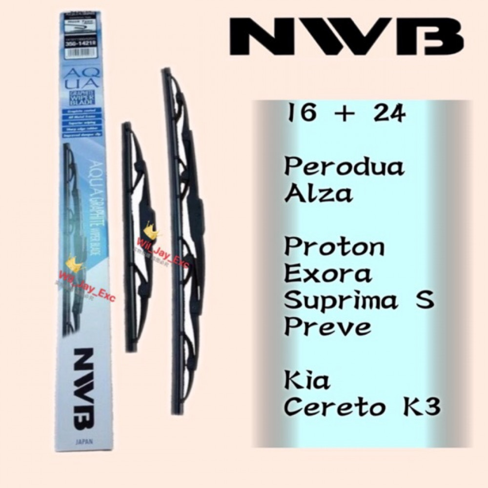 NWB GRAPHITE WIPER BLADE AQUA JAPAN (16"+24") (EXORA,PREVE,SUPRIMA S,ALZA,K3)