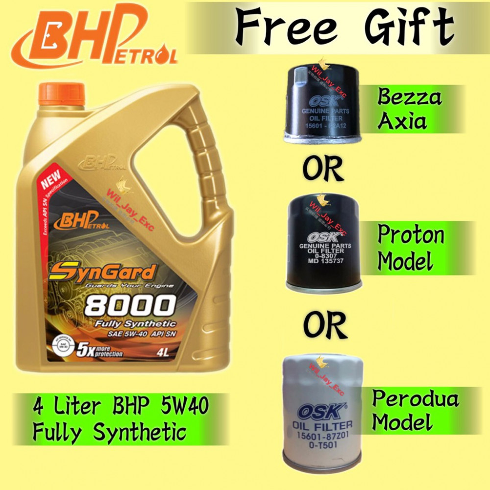 BHP 4 LITER SYNGARD 8000 5W40 FULLY SYNTHETIC SYNGARD 8000 FREE GIFT OIL FILTER BHP 4 LITER SYNGARD 8000 5W40 FULLY SYNTHETIC SYNGARD 8000 FREE GIFT OIL FILTER