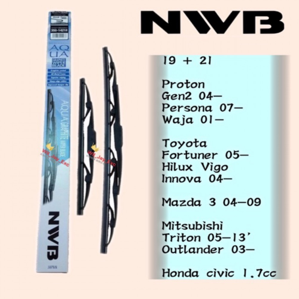 NWB GRAPHITE WIPER BLADE AQUA JAPAN (19"+21")(GEN2,FORTUNER,INNOVA,PERSONA)
