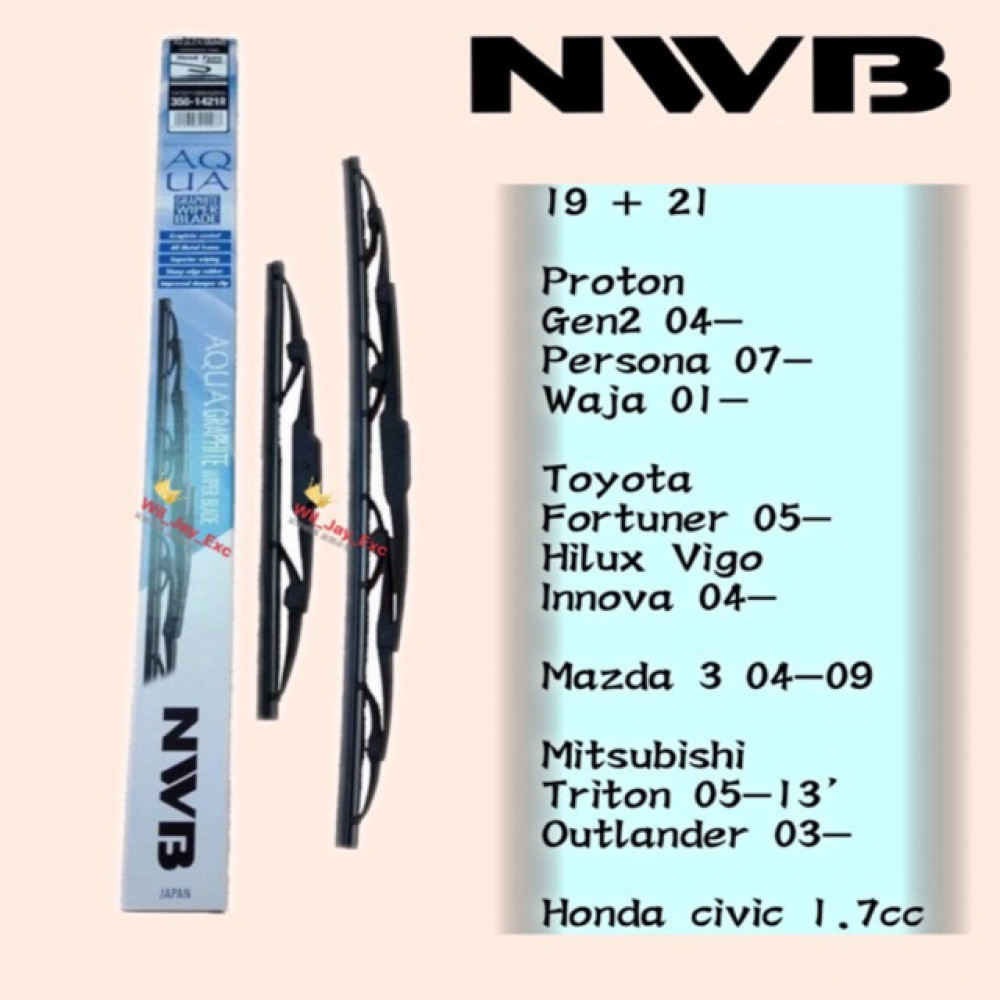 NWB GRAPHITE WIPER BLADE AQUA JAPAN (19"+21")(GEN2,FORTUNER,INNOVA,PERSONA) NWB GRAPHITE WIPER BLADE AQUA JAPAN (19"+21")(GEN2,FORTUNER,INNOVA,PERSONA)