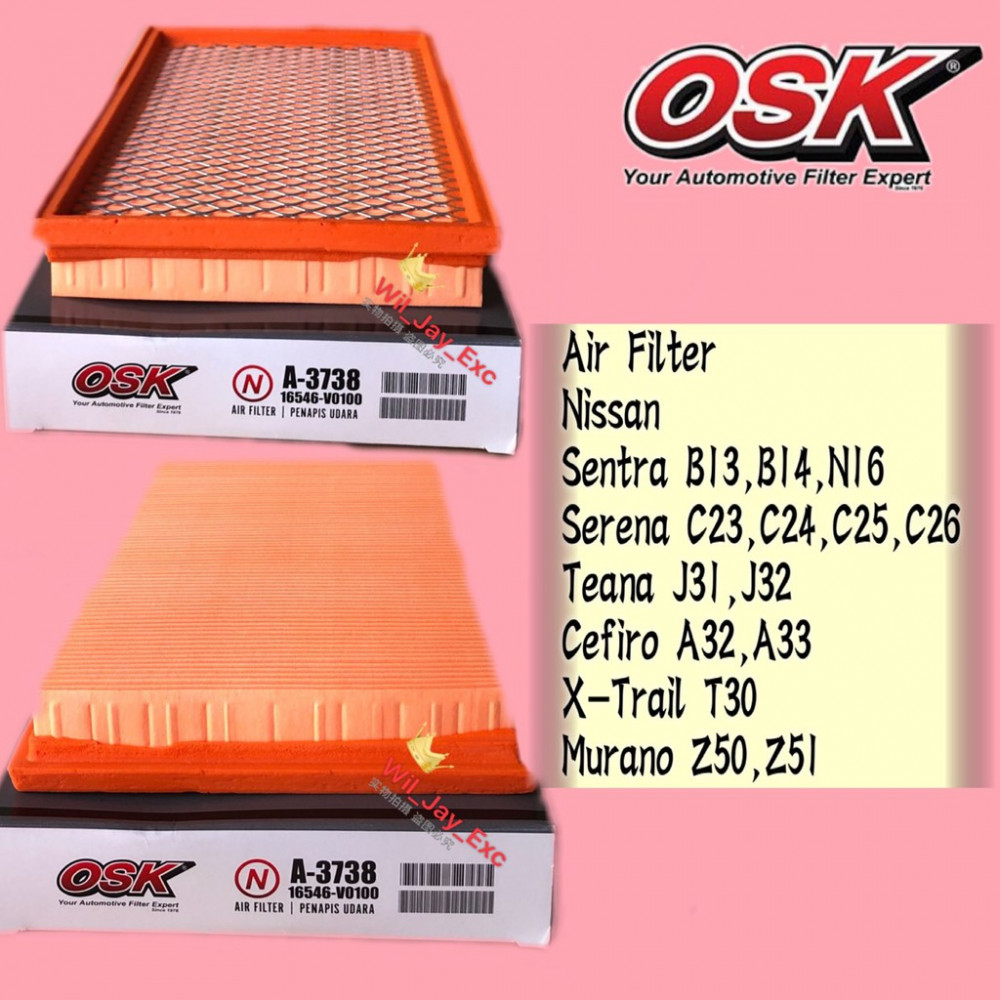 OSK AIR FILTER A-3738 NISSAN SENTRA,SERENA,TEANA,CEFIRO,X-TRAIL,MURANO OSK AIR FILTER A-3738 NISSAN SENTRA,SERENA,TEANA,CEFIRO,X-TRAIL,MURANO