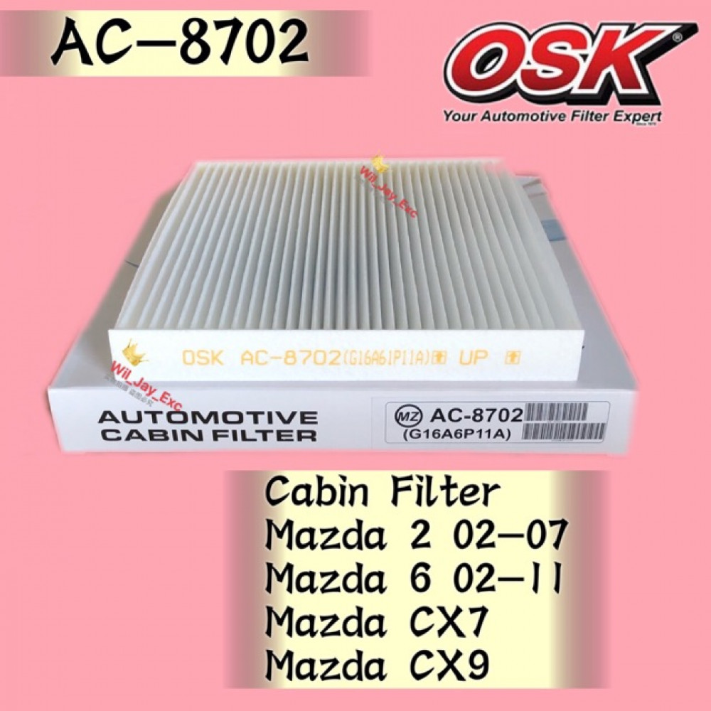 OSK CABIN FILTER AC-8702 MAZDA 2, MAZDA 6, CX-7, CX-9, CX7, CX9 AIRCOND FILTER OSK CABIN FILTER AC-8702 MAZDA 2, MAZDA 6, CX-7, CX-9, CX7, CX9 AIRCOND FILTER