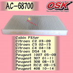 OSK CABIN FILTER AC-68700 CITROEN C2, C3,C4. PEUGEOT 1007,307, 308, 408, RCZ AIR COND FILTER
