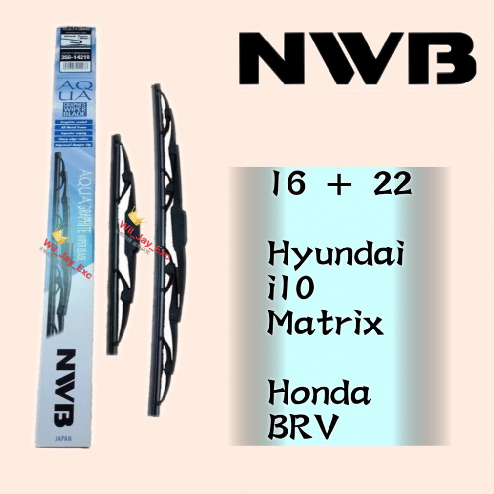 NWB GRAPHITE WIPER BLADE AQUA JAPAN 16+22 HYUNDAI I10,MATRIX, HONDA BRV