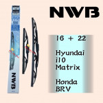 NWB GRAPHITE WIPER BLADE AQUA JAPAN 16+22 HYUNDAI I10,MATRIX, HONDA BRV