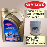 3 LITER SKYHAWK 10W30 SEMI SYHTHETIC ENGINE OIL FREE OSK PERODUA OIL FILTER