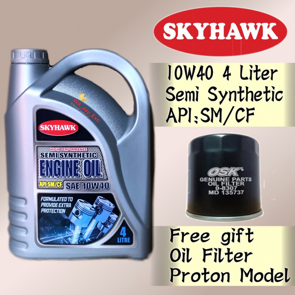 4 LITER SKYHAWK 10W40 SEMI SYNTHETIC ENGINE OIL FREE OSK PROTON OIL FILTER